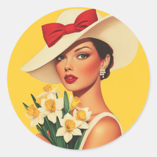 Sticker Rond Femme élégante aux jonquilles