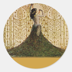Sticker Rond Femme en jupe de paon