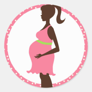 Sticker Rond Femme enceinte tenant le ventre Enveloppe Phoques