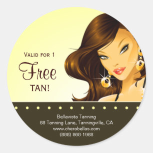 Sticker Rond Femme exotique de brune de jaune d'autocollant de