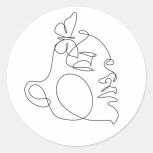 Sticker Rond Femme Face Line Art