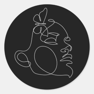 Sticker Rond Femme Face Line Art