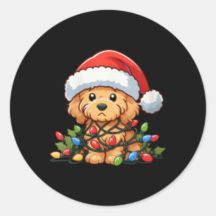 Sticker Rond Femme Goldendoodle Noël Lumières Chien Funny Xma