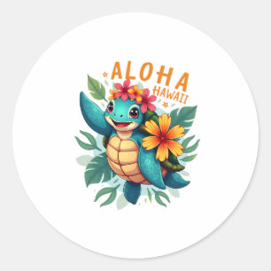 Sticker Rond Femme Hawaiienne-Chemise Aloha Hawaii