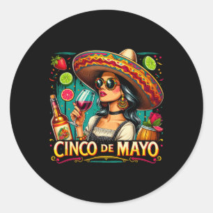 Sticker Rond Femme immigrante mexicaine Cinco De Mayo Drôle Cin
