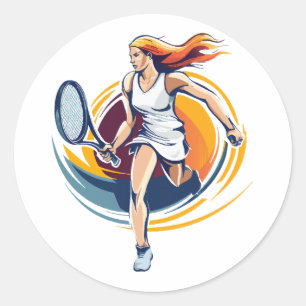 Sticker Rond femme jouant au tennis