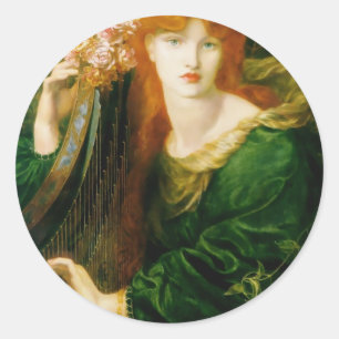 Sticker Rond Femme jouant la peinture d'harpe