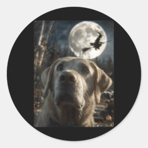 Sticker Rond Femme Labrador drôle selfie pleine lune volant