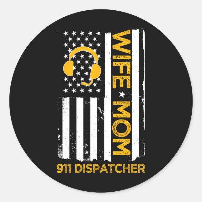 Sticker Rond Femme Maman 911 Dispatcher Us Flag Independence Da (Devant)