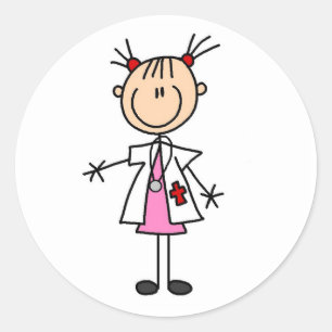 Sticker Rond Femme Médecin Bâtonnet Figure