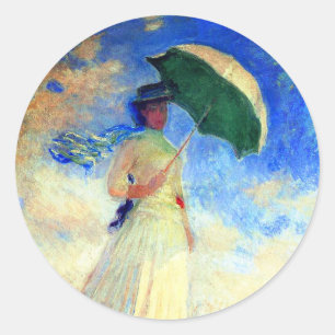 Sticker Rond Femme Monet avec un parasol face droit