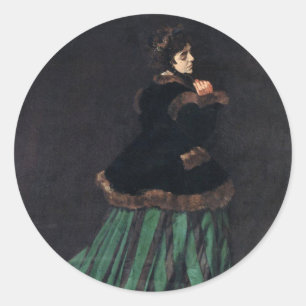 Sticker Rond Femme Monet en robe verte