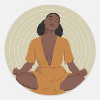 Sticker Rond Femme noire méditant, style boho