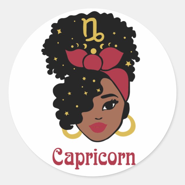 Sticker Rond Femme noire Zodiac Capricorne (Devant)