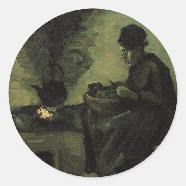 Sticker Rond Femme paysanne par foyer par Vincent van Gogh (Devant)