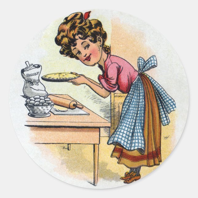Sticker Rond Femme qui cuisine des tartes (Devant)