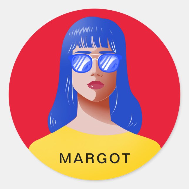 Sticker Rond Femme rouge chic et classe (Devant)