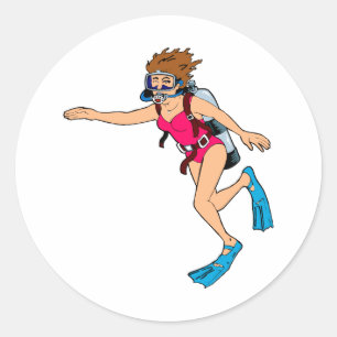Sticker Rond Femme scuba