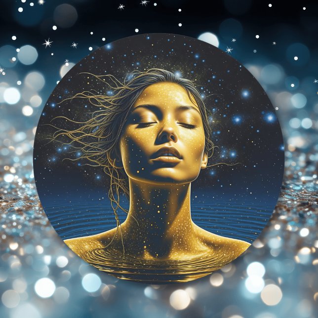 Sticker Rond Femme spirituelle dans l'eau sous les étoiles (Créateur téléchargé)