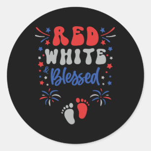 Sticker Rond Femmes 4 juillet Robe De Grossesse Rouge Blanc Et 