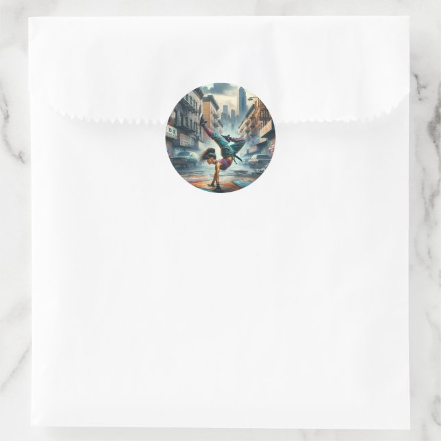Sticker Rond Femmes en action de Breakdancer Silhouette de New  (Sac)