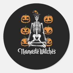 Sticker Rond Femmes en détresse Halloween Yoga Skeleton Namaste