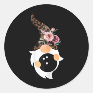 Sticker Rond Femmes Filles Mignonnes Bowling Et Gnome Avec Fleu