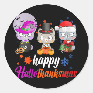 Sticker Rond Femmes Hallothanksmas heureux - Halloween Thanksgi
