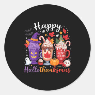Sticker Rond Femmes Happy Hallothanksmas Amoureux du Café Hallo