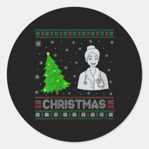 Sticker Rond Femmes Infirmière Praticien Xmas Arbre Éclairage l