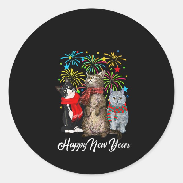 Sticker Rond FEMMES Joyeux Nouvel An Chat Joyeux Meow Année 202 (Devant)
