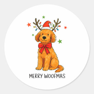 Sticker Rond Femmes Joyeux Woofmas Goldendoodle Chien Noël An