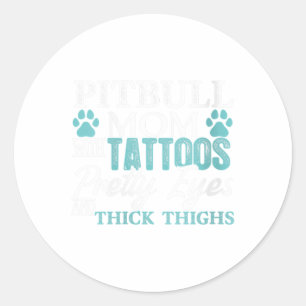 Sticker Rond Femmes Pitbull Maman Tattoos Amoureux des chiens M