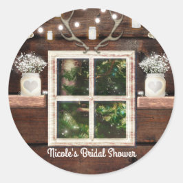 Sticker Rond Fenêtre de grange rustique arbre et pot de mason f