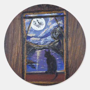 Sticker Rond Fenêtre éclairée par la lune — œuvre d'art fait