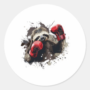 Sticker Rond Fente De Boxe Avec Gants De Boxe Kickboxing Funny