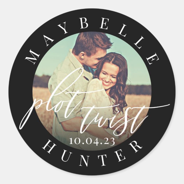 Sticker Rond Fente Twist Calligraphie Photo Black Enregistrer L (Devant)
