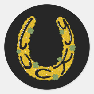 Sticker Rond Fer à cheval chanceux recouvert de pièces d'or et 