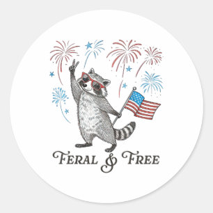 Sticker Rond Feral &amp ; drapeau américain gratuit 4 juillet F