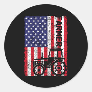 Sticker Rond Ferme américaine Drapeau agricole Tracteur agricol