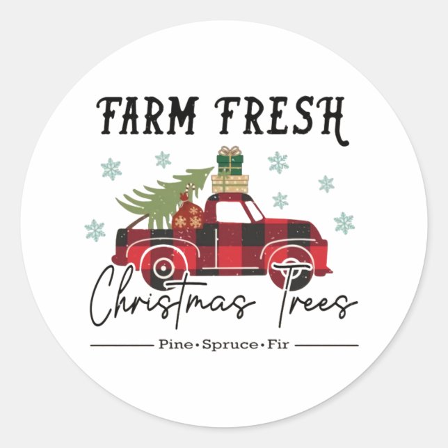 Sticker Rond Ferme Arbres frais Noël (Devant)