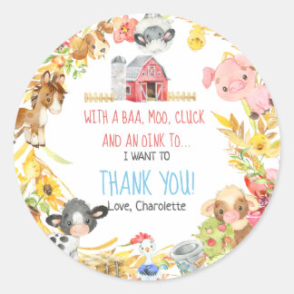 Sticker Rond Ferme Barnyard Animal Anniversaire Merci