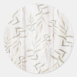 Sticker Rond Ferme Botanique Blanc Bois Noir Rustique Feuilles