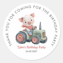 Sticker Rond Ferme Cochon mignonne Anniversaire Merci