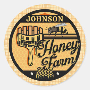 Sticker Rond Ferme d'abeilles de miel NOM PERSONNALISÉ Ruche de
