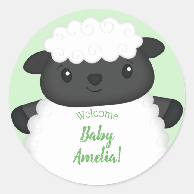 Sticker Rond Ferme de Baby showers à moutons (Devant)