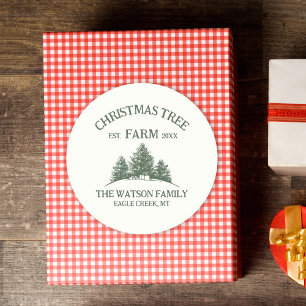 Sticker Rond Ferme de sapins de Noël au nom de famille personna