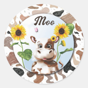 Sticker Rond Ferme de tournesol de la vache