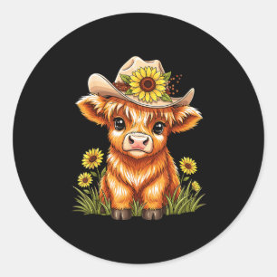 Sticker Rond Ferme de tournesols de vache des Highlands mignonn