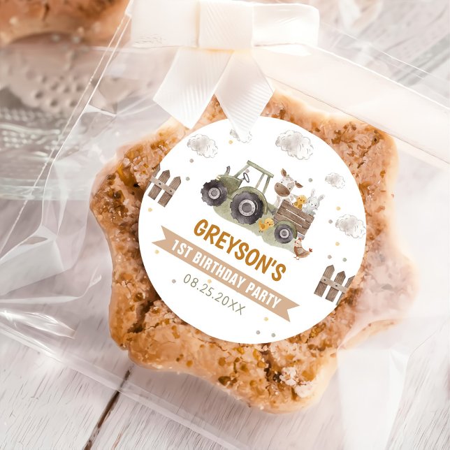 Sticker Rond Ferme de tracteur Animaux de fête d'anniversaire G (Créateur téléchargé)